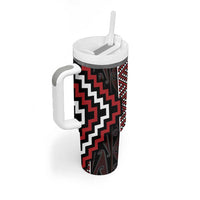 Red Tukutuku Pattern Aotearoa Tumbler With Handle Niho Taniwha and Puhoro Motifs LT7 - Polynesian Pride