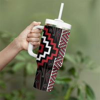 Red Tukutuku Pattern Aotearoa Tumbler With Handle Niho Taniwha and Puhoro Motifs LT7 - Polynesian Pride
