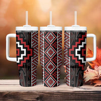 Red Tukutuku Pattern Aotearoa Tumbler With Handle Niho Taniwha and Puhoro Motifs LT7 - Polynesian Pride