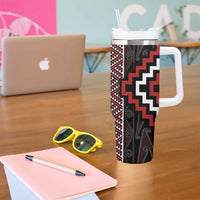 Red Tukutuku Pattern Aotearoa Tumbler With Handle Niho Taniwha and Puhoro Motifs LT7 - Polynesian Pride