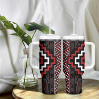 Red Tukutuku Pattern Aotearoa Tumbler With Handle Niho Taniwha and Puhoro Motifs LT7 - Polynesian Pride