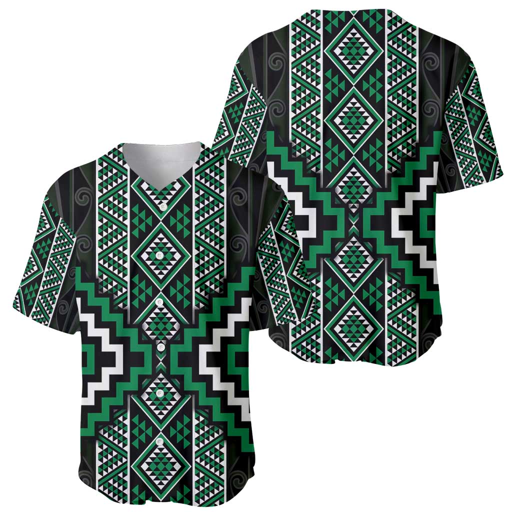 Jade Tukutuku Pattern Aotearoa Baseball Jersey Niho Taniwha and Puhoro Motifs LT7 - Polynesian Pride