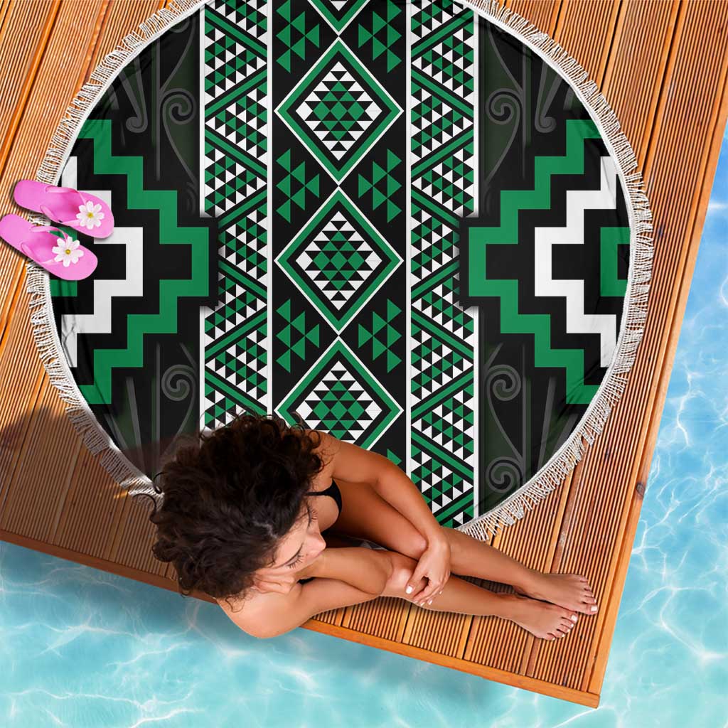 Jade Tukutuku Pattern Aotearoa Beach Blanket Niho Taniwha and Puhoro Motifs LT7 - Polynesian Pride