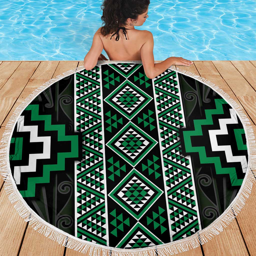 Jade Tukutuku Pattern Aotearoa Beach Blanket Niho Taniwha and Puhoro Motifs LT7 - Polynesian Pride