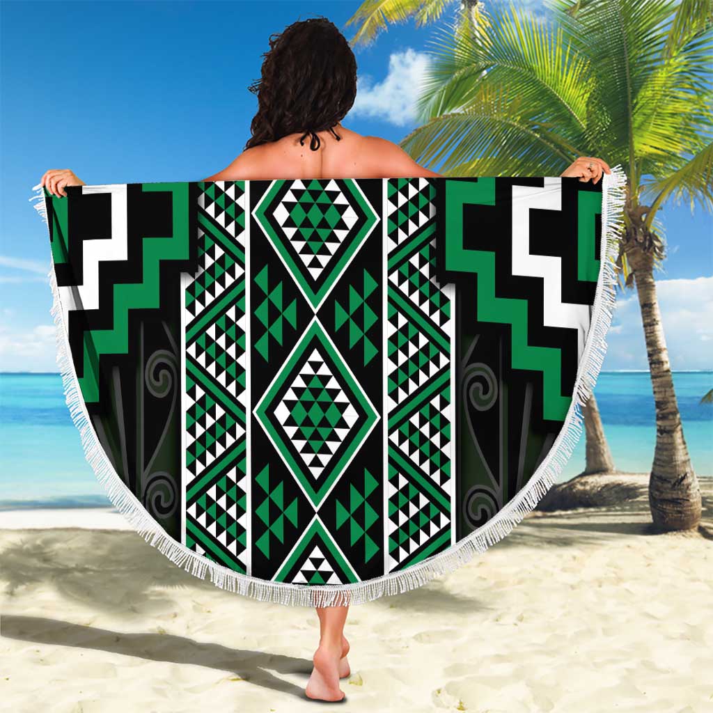 Jade Tukutuku Pattern Aotearoa Beach Blanket Niho Taniwha and Puhoro Motifs LT7 - Polynesian Pride
