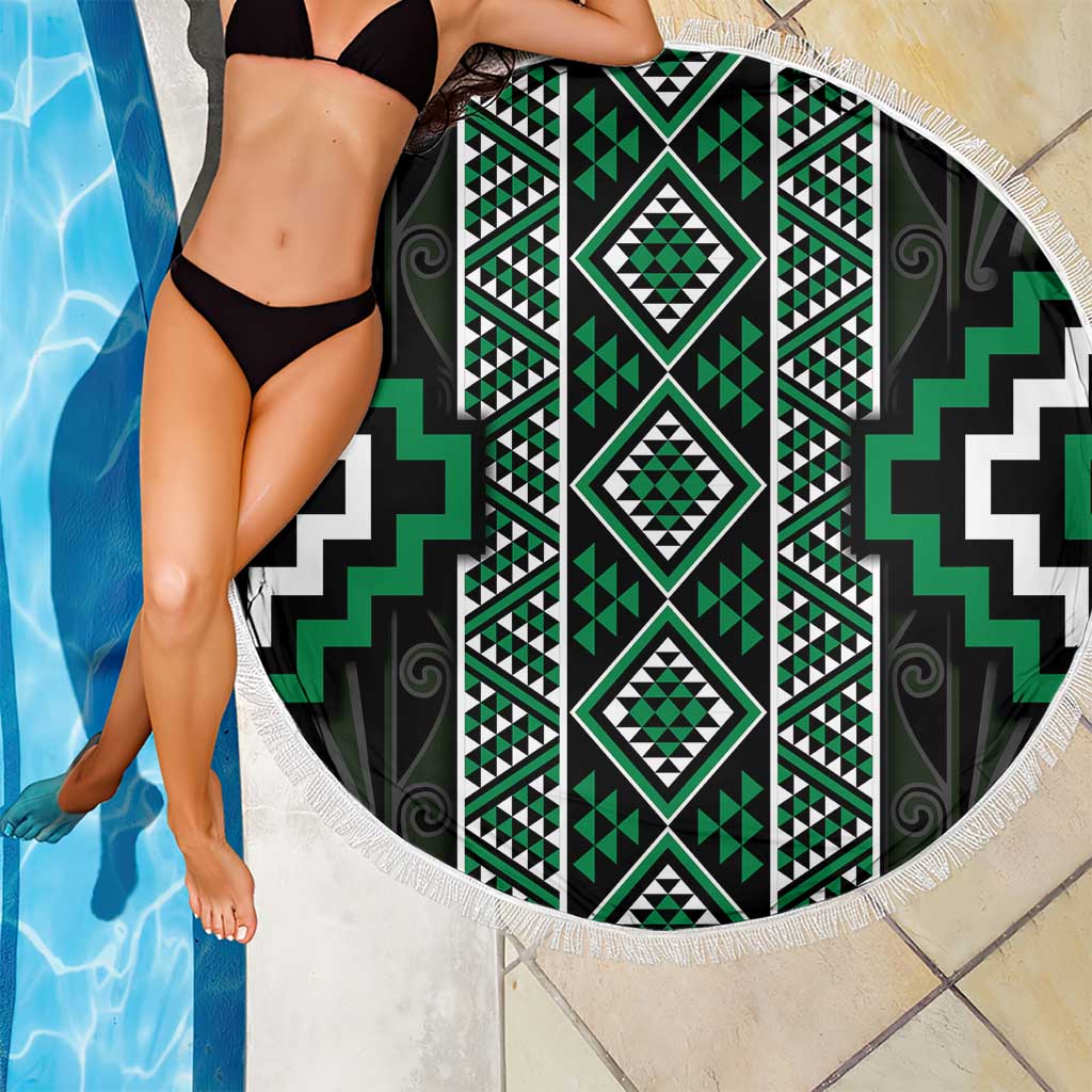 Jade Tukutuku Pattern Aotearoa Beach Blanket Niho Taniwha and Puhoro Motifs LT7 - Polynesian Pride