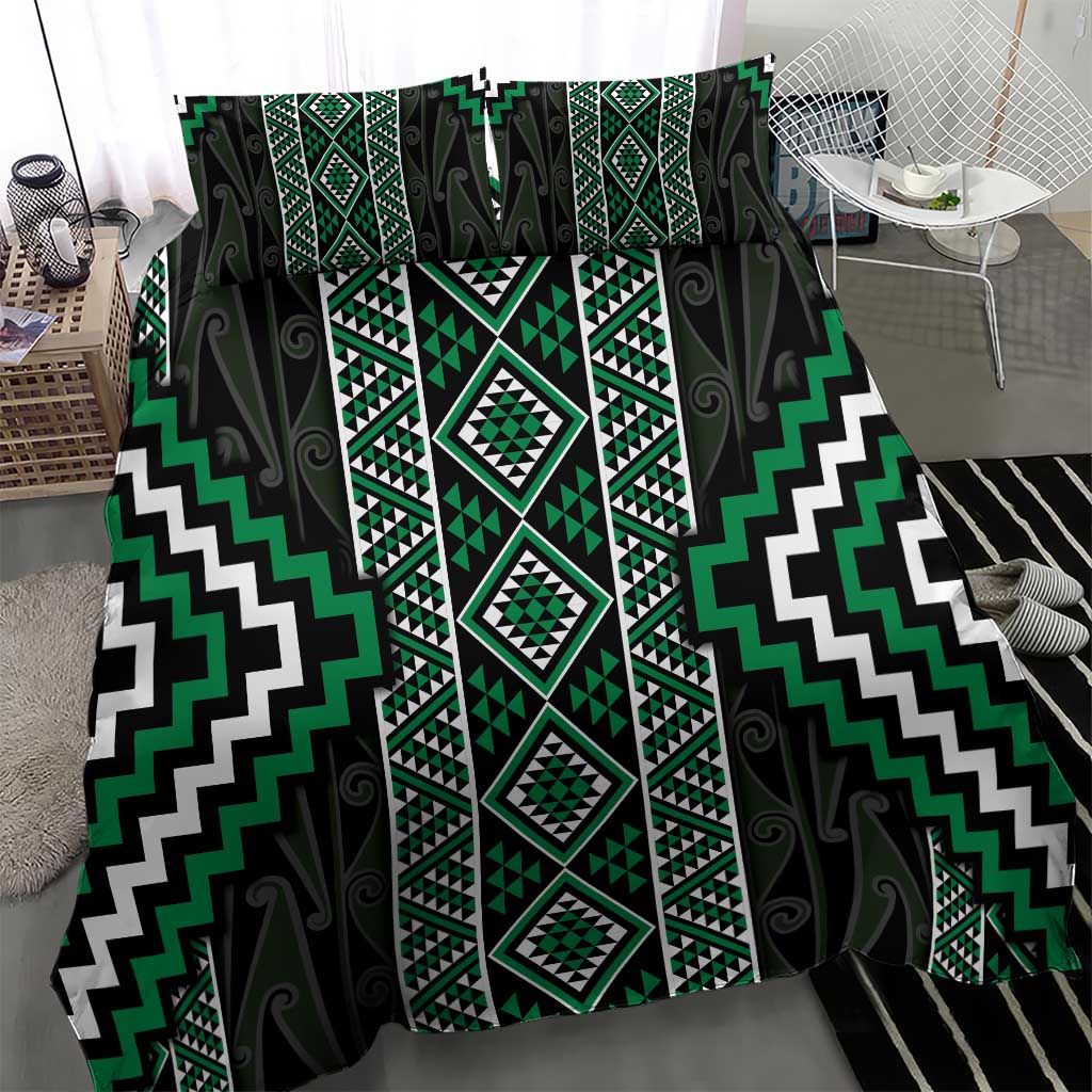 Jade Tukutuku Pattern Aotearoa Bedding Set Niho Taniwha and Puhoro Motifs LT7 - Polynesian Pride