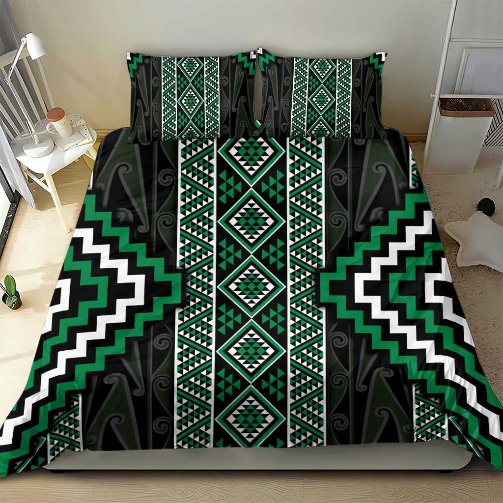 Jade Tukutuku Pattern Aotearoa Bedding Set Niho Taniwha and Puhoro Motifs LT7 - Polynesian Pride