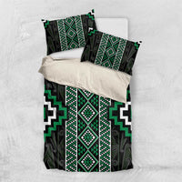 Jade Tukutuku Pattern Aotearoa Bedding Set Niho Taniwha and Puhoro Motifs LT7 US Twin 172cm x 218cm Green - Polynesian Pride