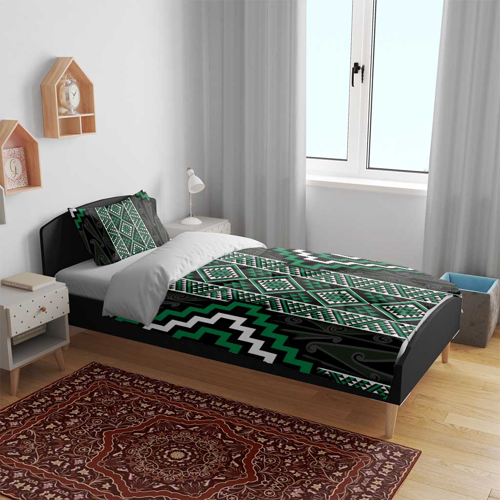 Jade Tukutuku Pattern Aotearoa Bedding Set Niho Taniwha and Puhoro Motifs LT7 - Polynesian Pride