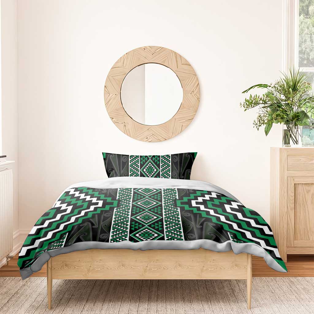 Jade Tukutuku Pattern Aotearoa Bedding Set Niho Taniwha and Puhoro Motifs LT7 - Polynesian Pride
