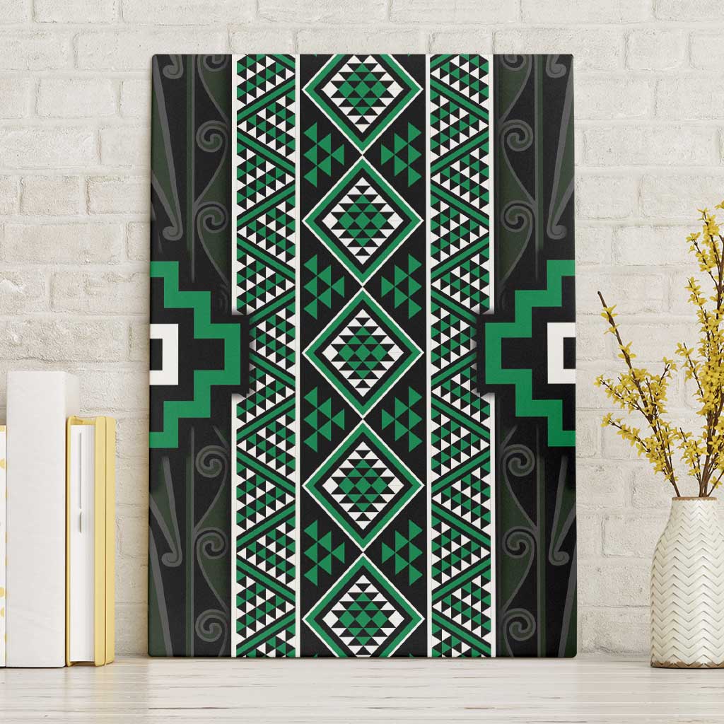 Jade Tukutuku Pattern Aotearoa Canvas Wall Art Niho Taniwha and Puhoro Motifs LT7 Without Frame Green - Polynesian Pride