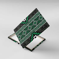 Jade Tukutuku Pattern Aotearoa Canvas Wall Art Niho Taniwha and Puhoro Motifs LT7 With Frame Green - Polynesian Pride