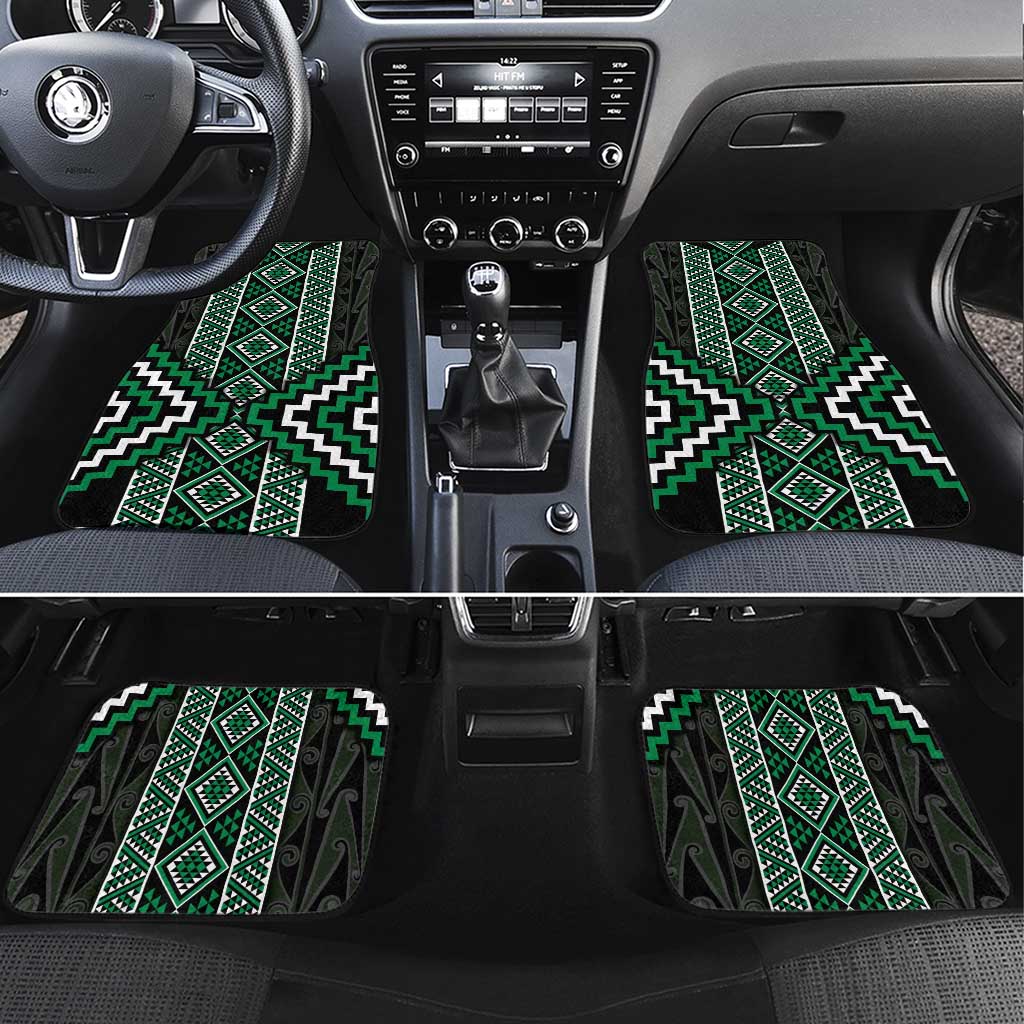 Jade Tukutuku Pattern Aotearoa Car Mats Niho Taniwha and Puhoro Motifs LT7 Set 4pcs Green - Polynesian Pride