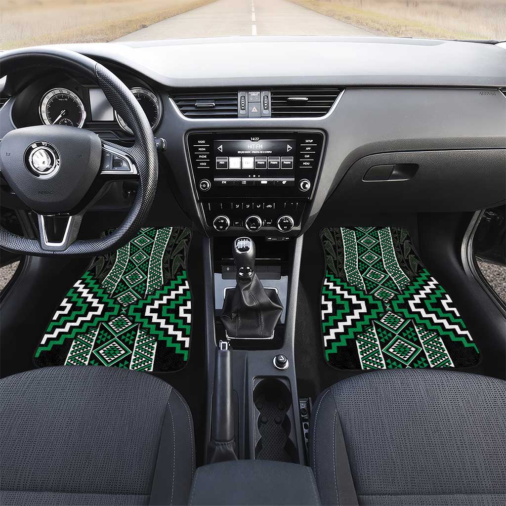 Jade Tukutuku Pattern Aotearoa Car Mats Niho Taniwha and Puhoro Motifs LT7 Set 2pcs - Front Green - Polynesian Pride