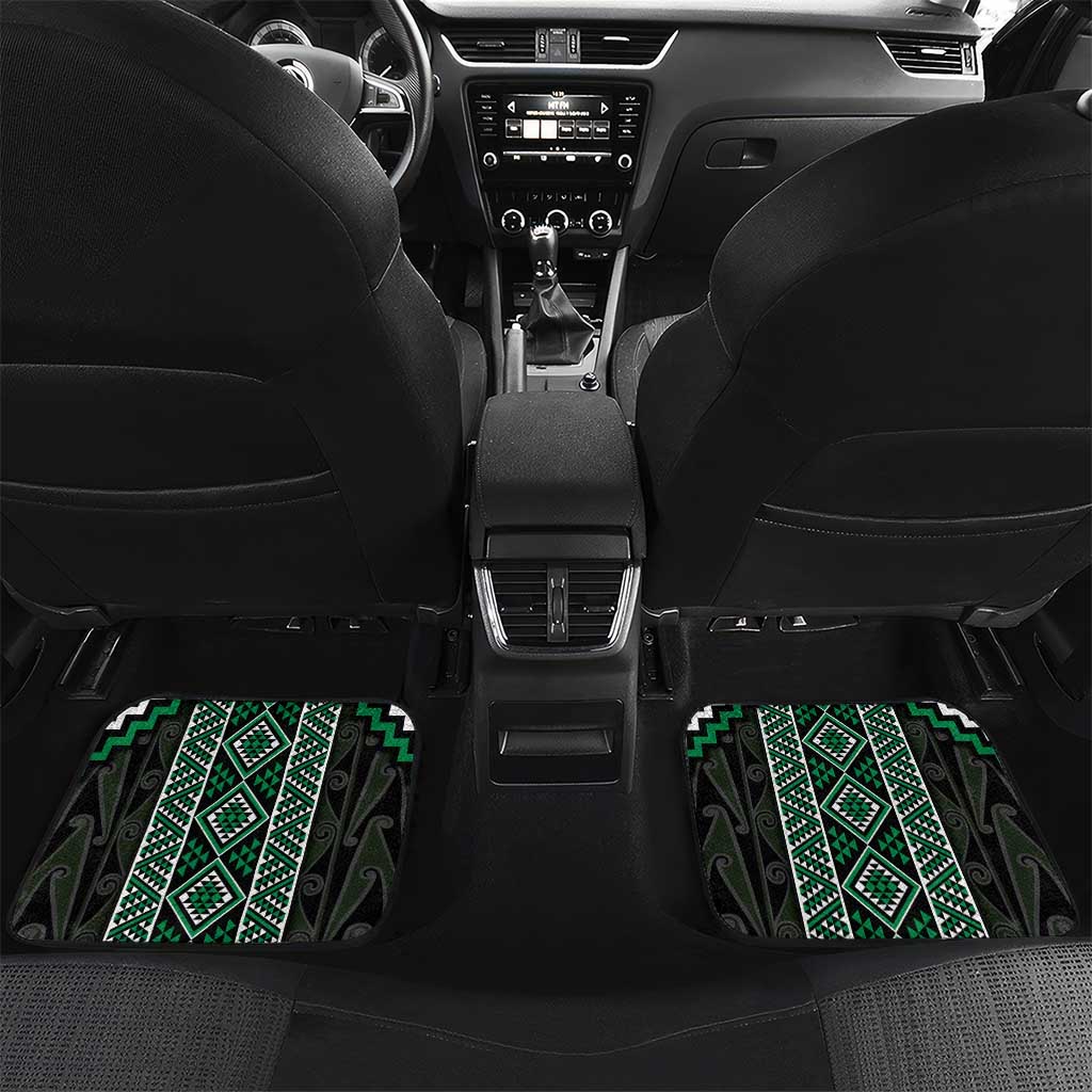 Jade Tukutuku Pattern Aotearoa Car Mats Niho Taniwha and Puhoro Motifs LT7 Set 2pcs - Back Green - Polynesian Pride