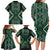 Jade Tukutuku Pattern Aotearoa Family Matching Long Sleeve Bodycon Dress and Hawaiian Shirt Niho Taniwha and Puhoro Motifs