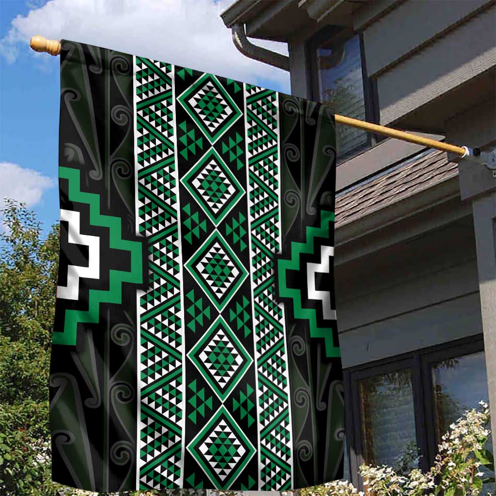 Jade Tukutuku Pattern Aotearoa Garden Flag Niho Taniwha and Puhoro Motifs LT7 - Polynesian Pride