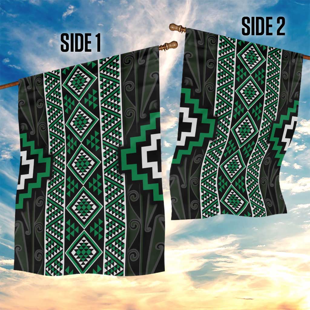Jade Tukutuku Pattern Aotearoa Garden Flag Niho Taniwha and Puhoro Motifs LT7 - Polynesian Pride