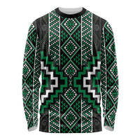 Jade Tukutuku Pattern Aotearoa Long Sleeve Shirt Niho Taniwha and Puhoro Motifs LT7 Unisex Green - Polynesian Pride