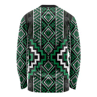 Jade Tukutuku Pattern Aotearoa Long Sleeve Shirt Niho Taniwha and Puhoro Motifs LT7 - Polynesian Pride