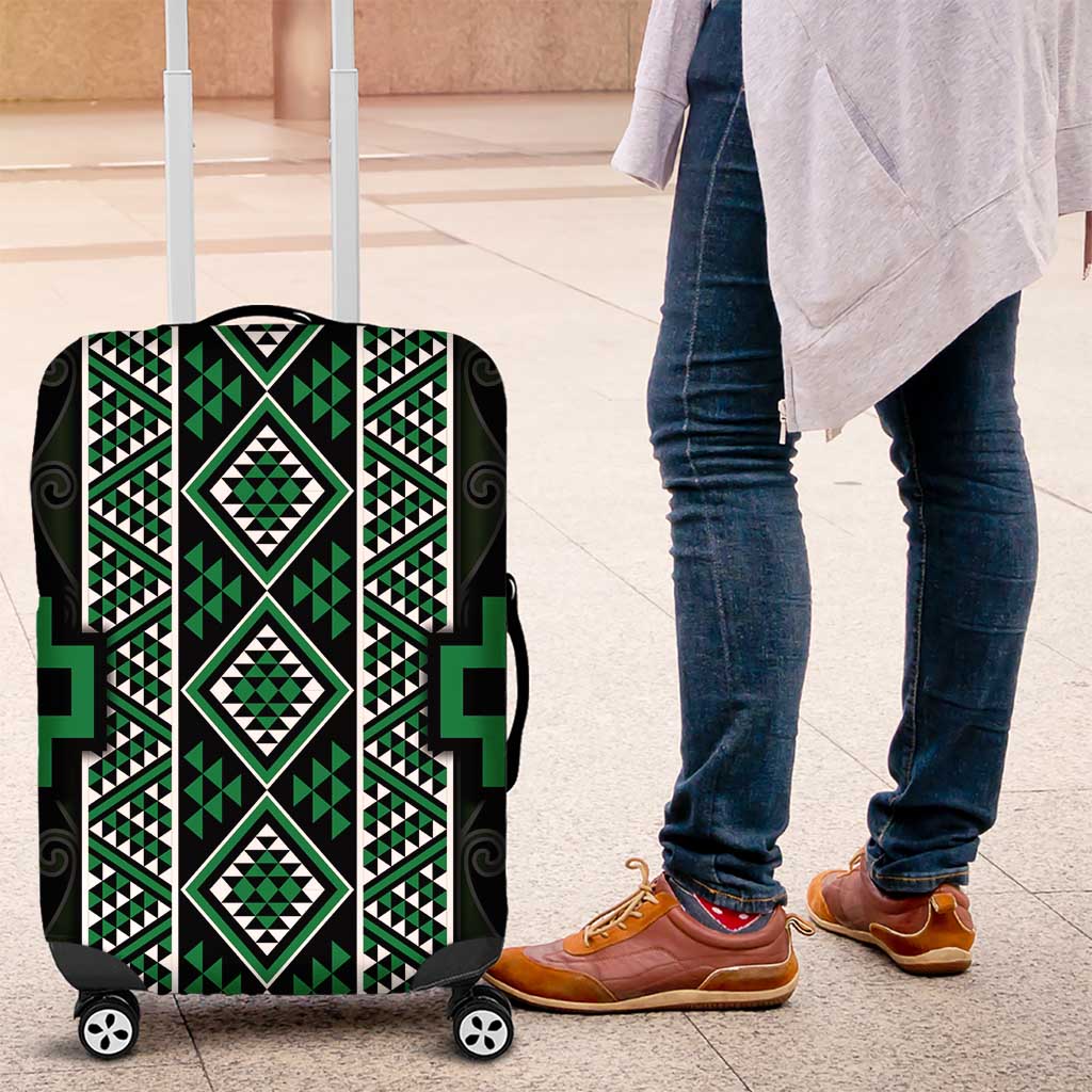 Jade Tukutuku Pattern Aotearoa Luggage Cover Niho Taniwha and Puhoro Motifs LT7 Green - Polynesian Pride