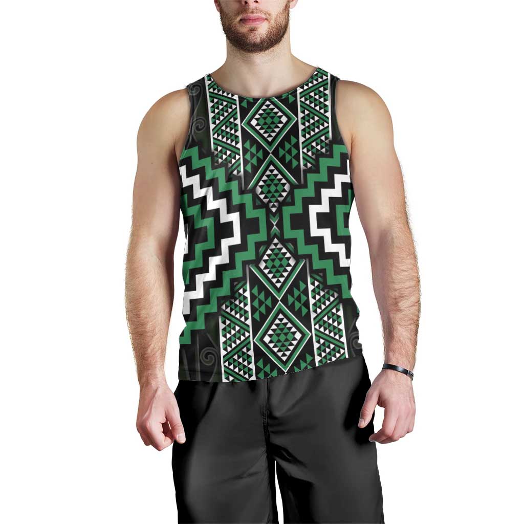 Jade Tukutuku Pattern Aotearoa Men Tank Top Niho Taniwha and Puhoro Motifs LT7 - Polynesian Pride