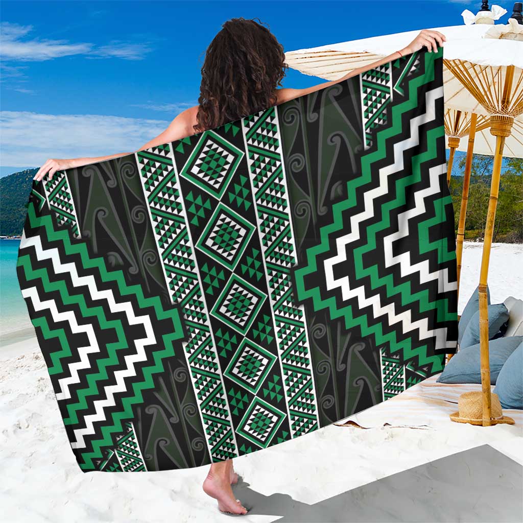 Jade Tukutuku Pattern Aotearoa Sarong Niho Taniwha and Puhoro Motifs LT7 One Size 44 x 66 inches Green - Polynesian Pride
