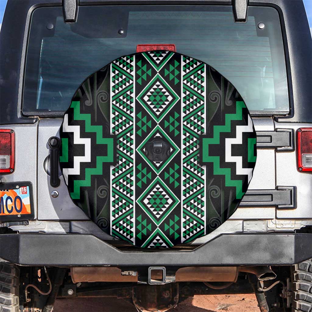 Jade Tukutuku Pattern Aotearoa Spare Tire Cover Niho Taniwha and Puhoro Motifs