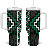 Jade Tukutuku Pattern Aotearoa Tumbler With Handle Niho Taniwha and Puhoro Motifs LT7 One Size: 40 oz Green - Polynesian Pride