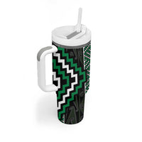 Jade Tukutuku Pattern Aotearoa Tumbler With Handle Niho Taniwha and Puhoro Motifs LT7 - Polynesian Pride