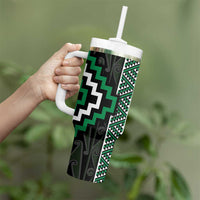 Jade Tukutuku Pattern Aotearoa Tumbler With Handle Niho Taniwha and Puhoro Motifs LT7 - Polynesian Pride