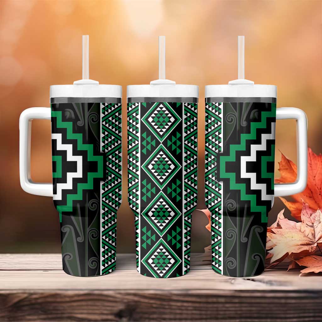Jade Tukutuku Pattern Aotearoa Tumbler With Handle Niho Taniwha and Puhoro Motifs LT7 - Polynesian Pride