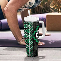 Jade Tukutuku Pattern Aotearoa Tumbler With Handle Niho Taniwha and Puhoro Motifs LT7 - Polynesian Pride