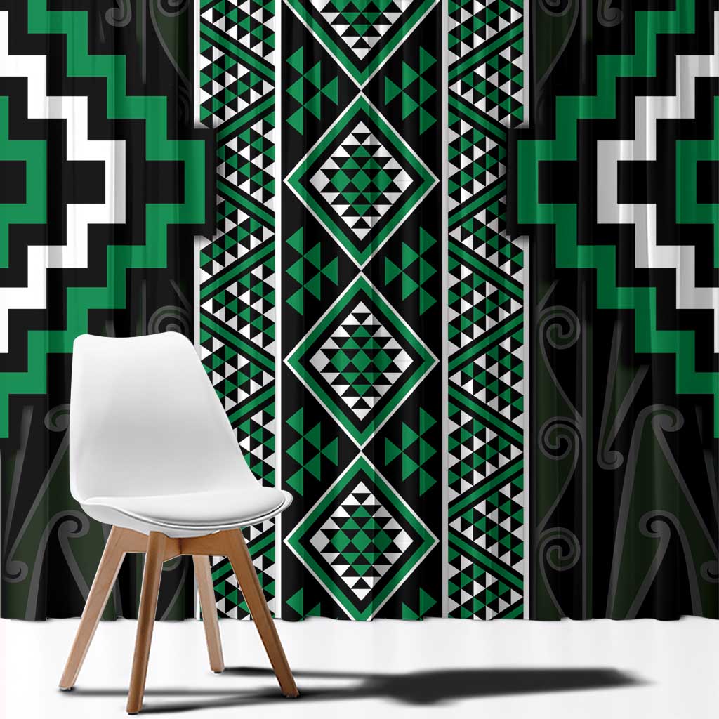 Jade Tukutuku Pattern Aotearoa Window Curtain Niho Taniwha and Puhoro Motifs LT7 - Polynesian Pride