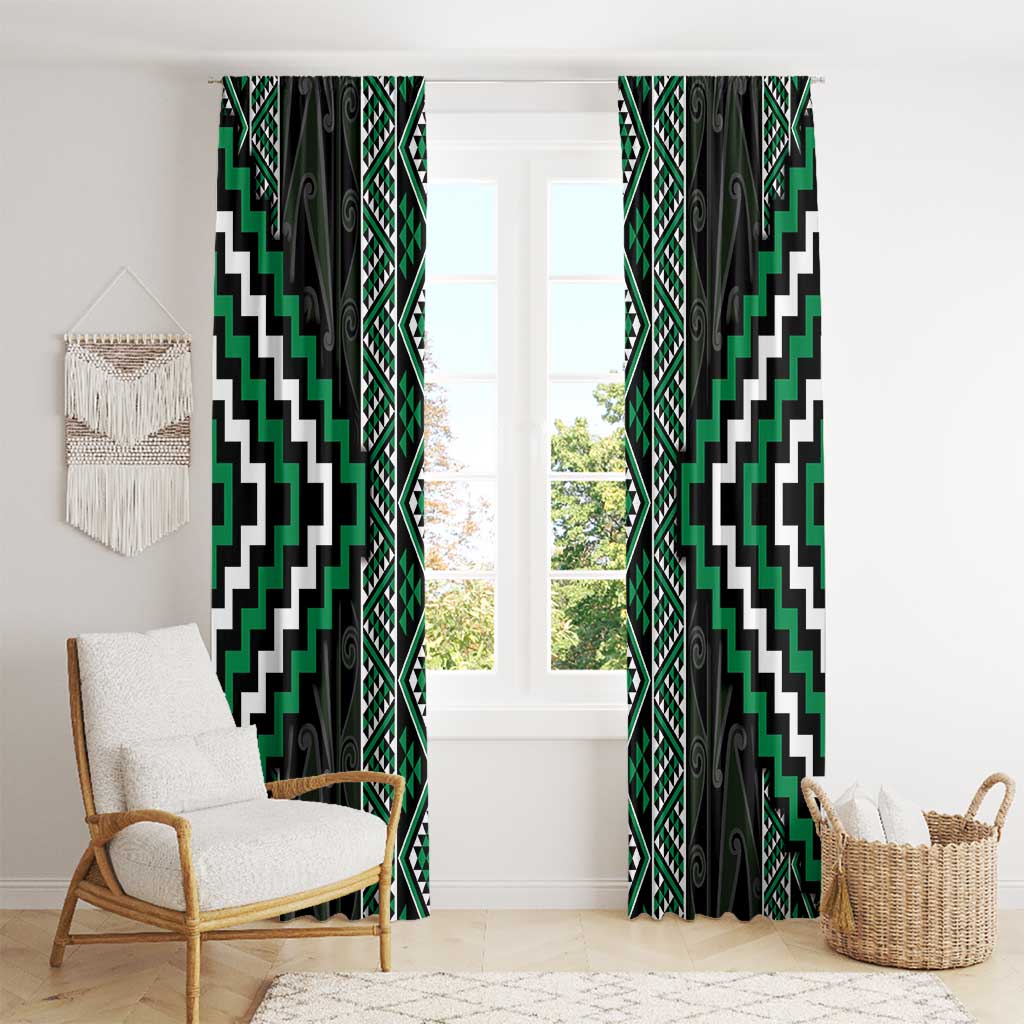 Jade Tukutuku Pattern Aotearoa Window Curtain Niho Taniwha and Puhoro Motifs LT7 - Polynesian Pride
