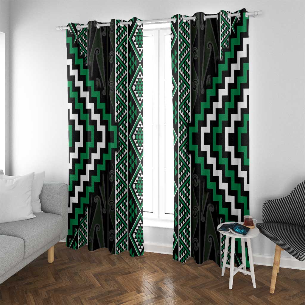 Jade Tukutuku Pattern Aotearoa Window Curtain Niho Taniwha and Puhoro Motifs LT7 With Grommets Green - Polynesian Pride