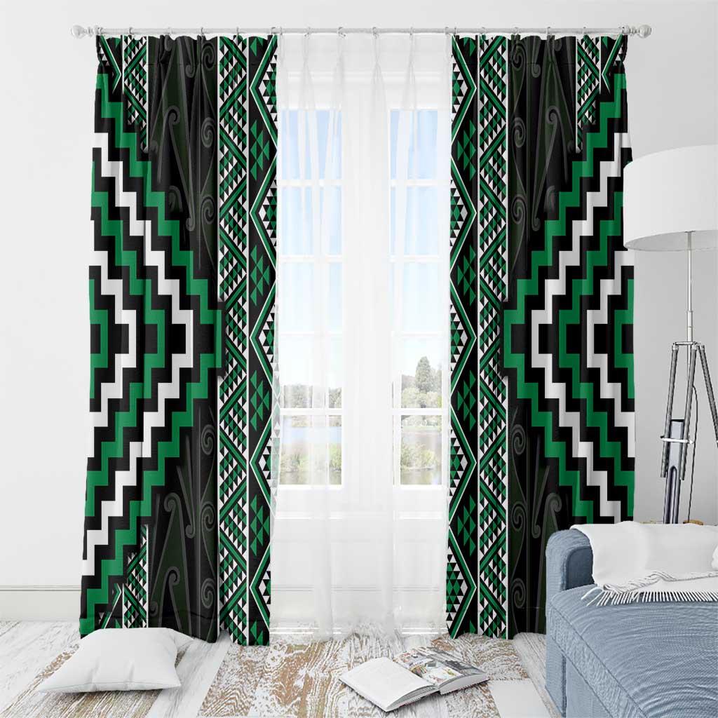 Jade Tukutuku Pattern Aotearoa Window Curtain Niho Taniwha and Puhoro Motifs LT7 - Polynesian Pride