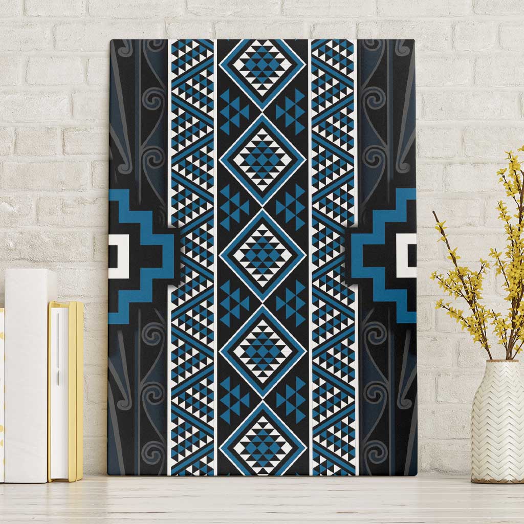Azure Tukutuku Pattern Aotearoa Canvas Wall Art Niho Taniwha and Puhoro Motifs LT7 Without Frame Blue - Polynesian Pride