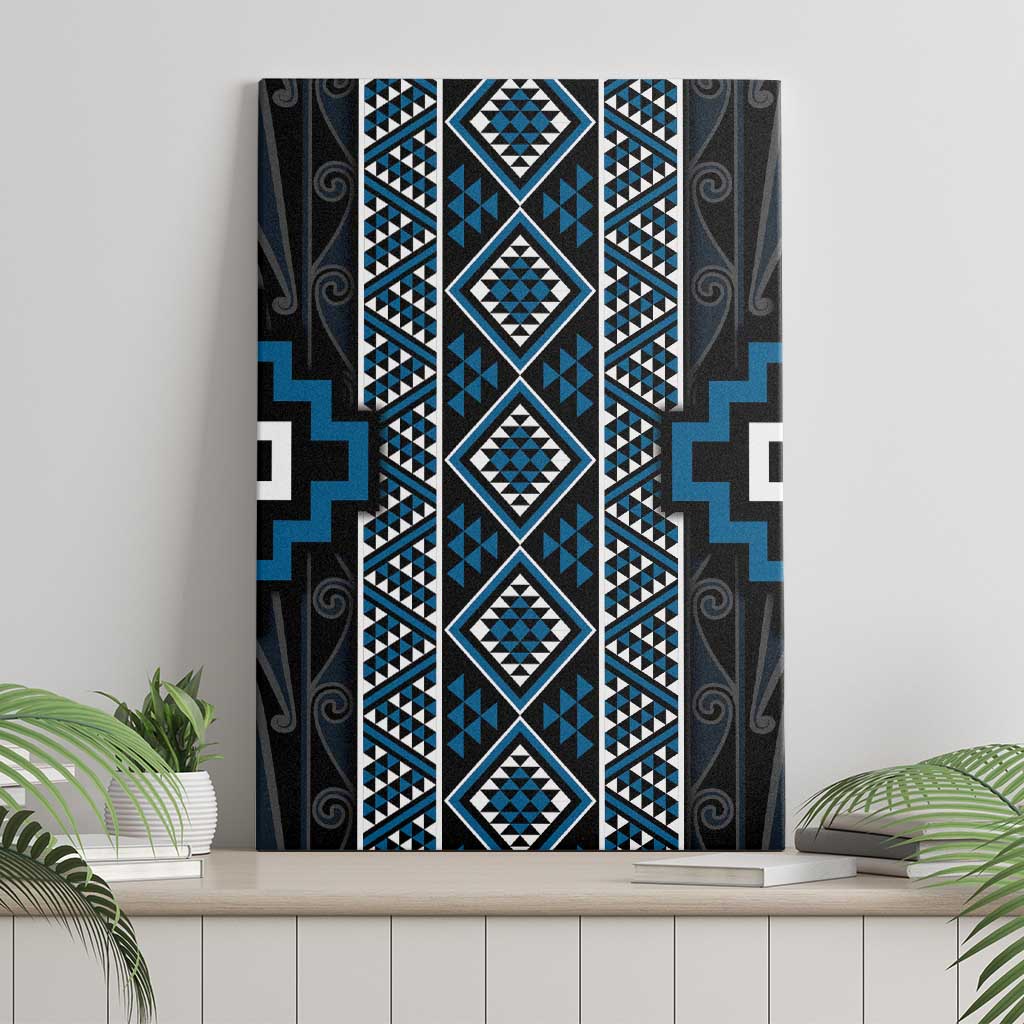 Azure Tukutuku Pattern Aotearoa Canvas Wall Art Niho Taniwha and Puhoro Motifs LT7 - Polynesian Pride