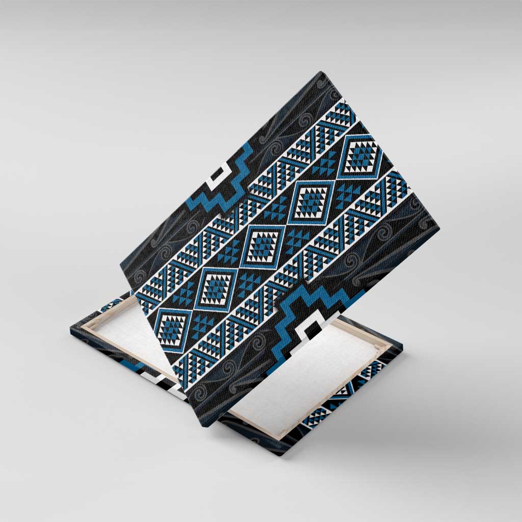 Azure Tukutuku Pattern Aotearoa Canvas Wall Art Niho Taniwha and Puhoro Motifs LT7 With Frame Blue - Polynesian Pride