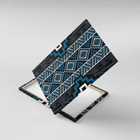Azure Tukutuku Pattern Aotearoa Canvas Wall Art Niho Taniwha and Puhoro Motifs LT7 With Frame Blue - Polynesian Pride