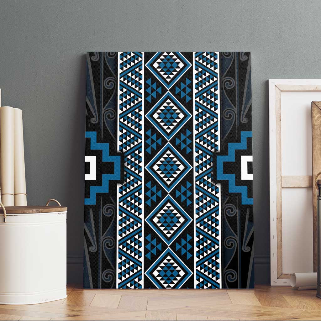 Azure Tukutuku Pattern Aotearoa Canvas Wall Art Niho Taniwha and Puhoro Motifs LT7 - Polynesian Pride