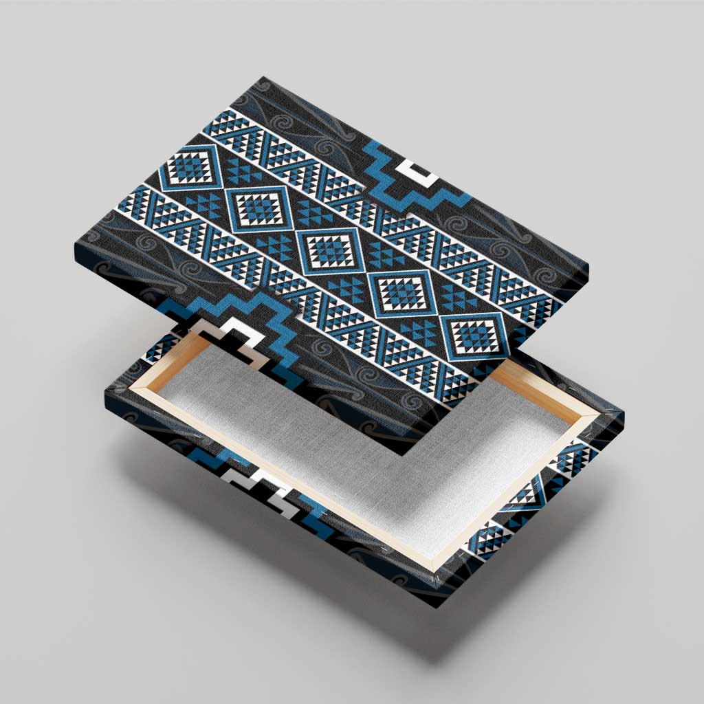Azure Tukutuku Pattern Aotearoa Canvas Wall Art Niho Taniwha and Puhoro Motifs LT7 - Polynesian Pride