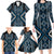 Azure Tukutuku Pattern Aotearoa Family Matching Long Sleeve Bodycon Dress and Hawaiian Shirt Niho Taniwha and Puhoro Motifs