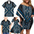 Azure Tukutuku Pattern Aotearoa Family Matching Off Shoulder Short Dress and Hawaiian Shirt Niho Taniwha and Puhoro Motifs