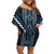 Azure Tukutuku Pattern Aotearoa Family Matching Off Shoulder Short Dress and Hawaiian Shirt Niho Taniwha and Puhoro Motifs