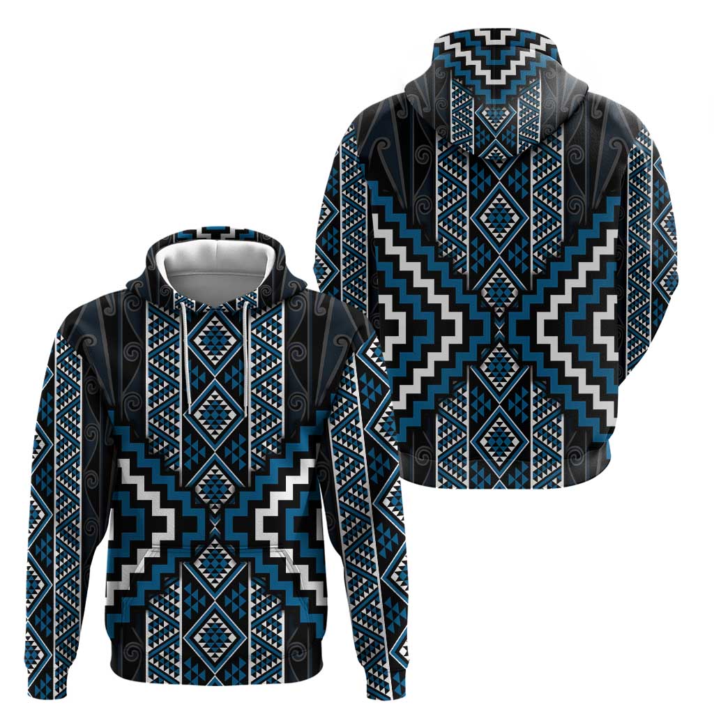 Azure Tukutuku Pattern Aotearoa Hoodie Niho Taniwha and Puhoro Motifs LT7 - Polynesian Pride