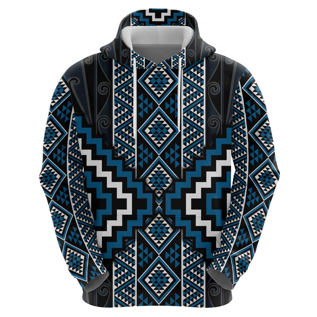 Azure Tukutuku Pattern Aotearoa Hoodie Niho Taniwha and Puhoro Motifs LT7 - Polynesian Pride