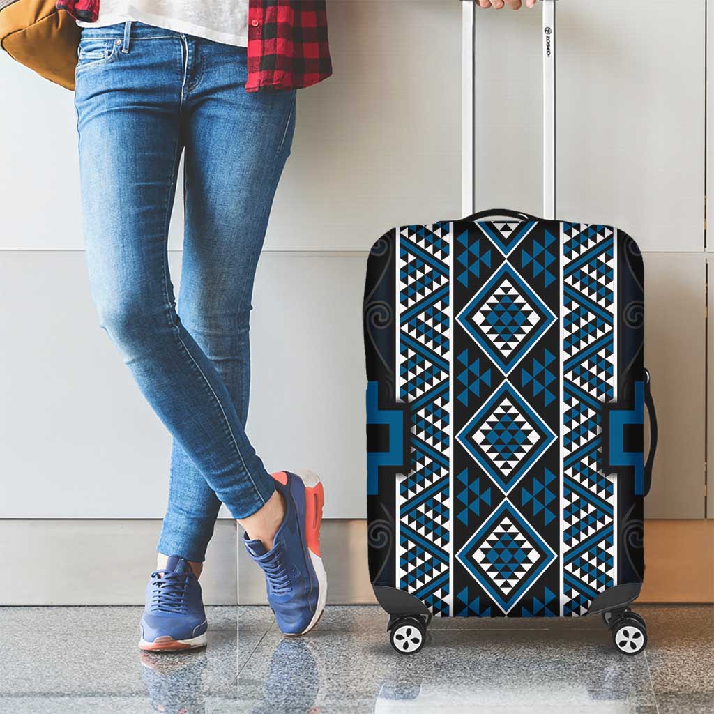Azure Tukutuku Pattern Aotearoa Luggage Cover Niho Taniwha and Puhoro Motifs LT7 - Polynesian Pride